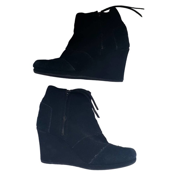 Ladies Toms Black Suede Platform Ankle Boot Size 7 - Picture 6 of 8